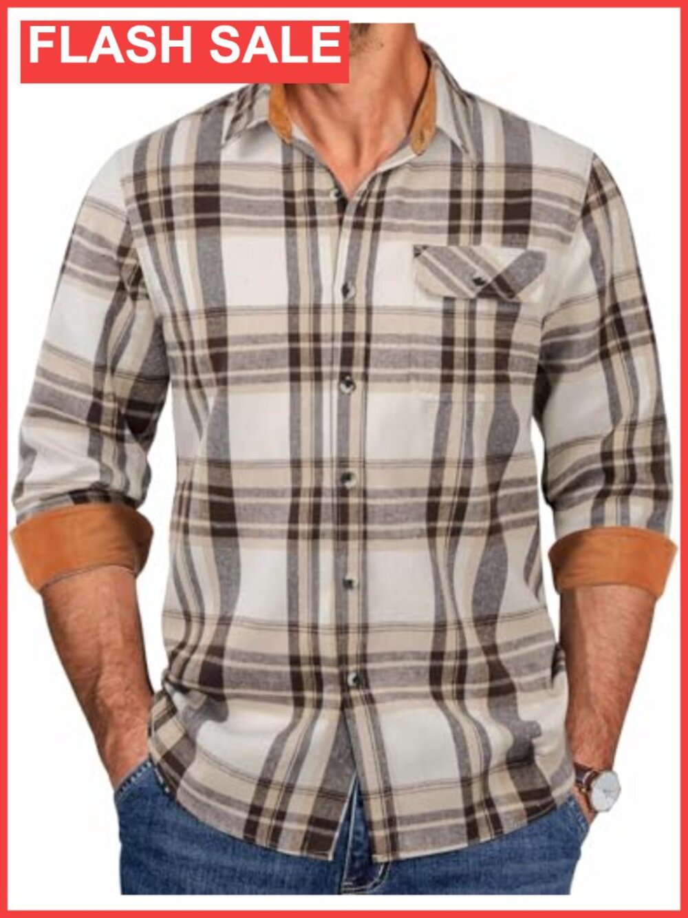 Men's Flannel Shirt Long Sleeve Button Down Plaid Casual Work Shirt